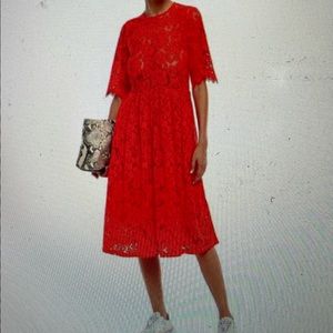 Ganni Jerome Lace MIDI Dress in Papaya, Size S/M
